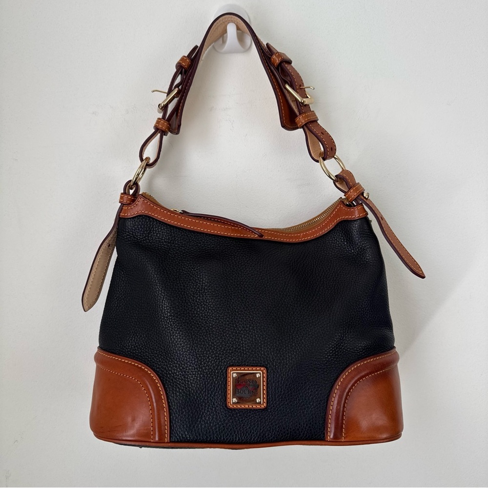 DOONEY & BOURKE Pebble Grain Leather Hobo Shoulder Handbag Tan Brown & Black